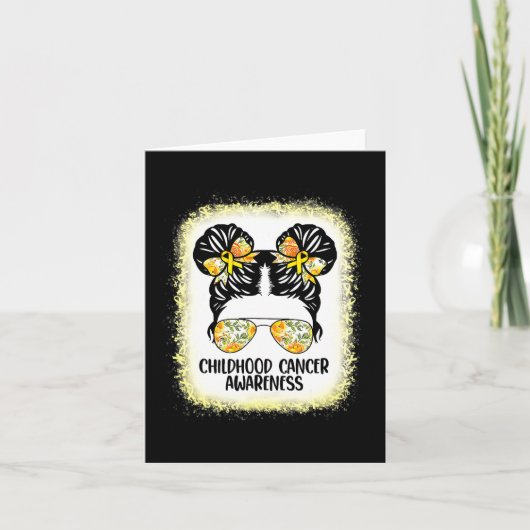 Kinderkrebs-Bewusstsein Messy Bun Gold Ribbon Karte (Vorderseite)