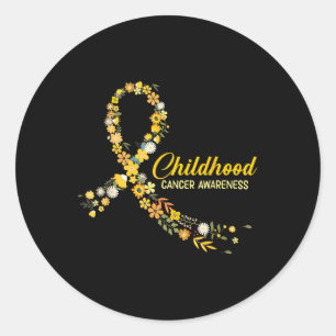 Kinderkrebsbewusstsein Hippie Blume Gold Ribb Runder Aufkleber