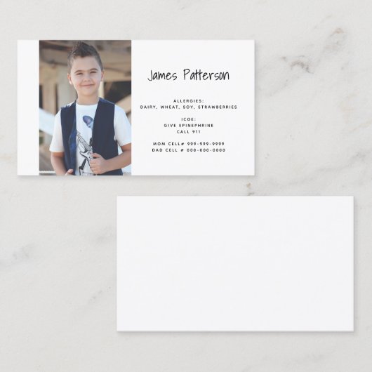 Kinderkundenspezifische Telefonnummerkarte (Vorne/Hinten)