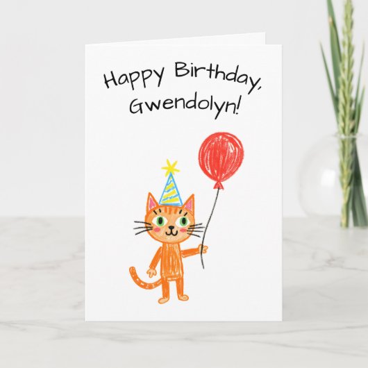 Kinderkunst Orange Katze Geburtstag Karte (Vorderseite)
