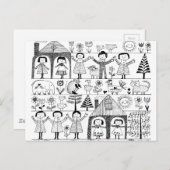 Kinderkunst Zeichne von Kindern und Tieren Postkarte (Vorne/Hinten)