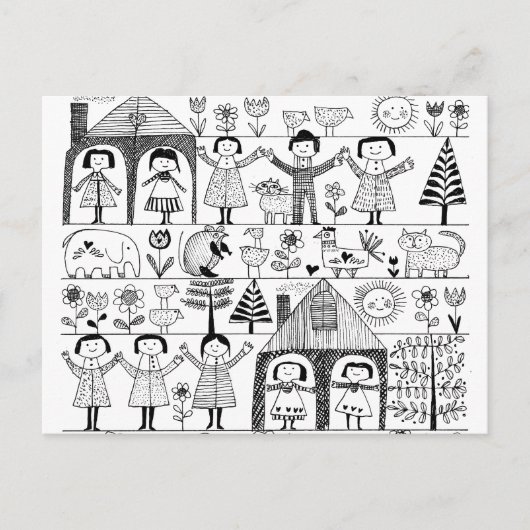 Kinderkunst Zeichne von Kindern und Tieren Postkarte (Vorderseite)