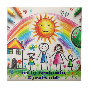 Kinderkunstwerk   stolze Zeichnung Kinder  Fliese
