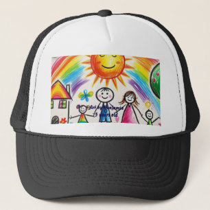 Kinderkunstwerk stolze Zeichnung Kinder Truckerkappe