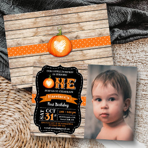 KinderkürbisHalloween 1. Geburtstag Foto Einladung
