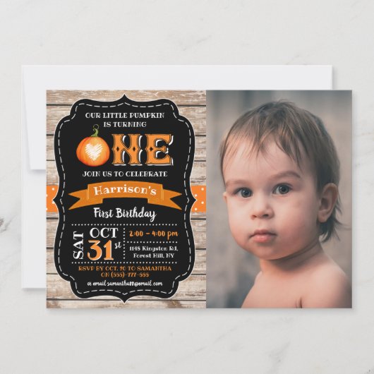 KinderkürbisHalloween 1. Geburtstag Foto Einladung (Vorderseite)