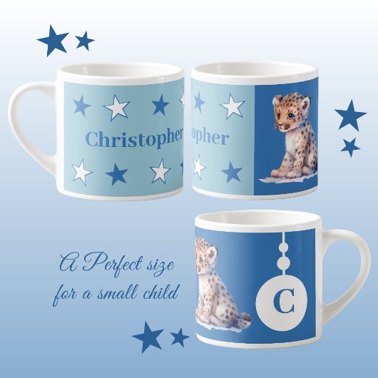 Kinderleopard-Tasse personalisierter Name blau Espressotasse
