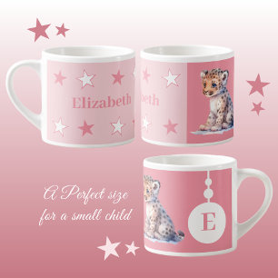 Kinderleopard-Tasse personalisierter Name Rosa Espressotasse
