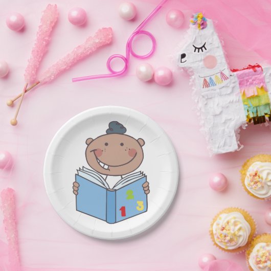 Kinderlesen eines Mathematikbuchs Pappteller (Party)