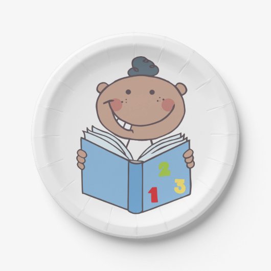 Kinderlesen eines Mathematikbuchs Pappteller (Vorderseite)