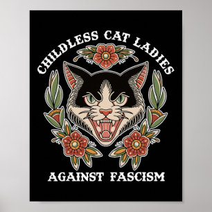Kinderlose Cat Ladys Against Faschism Funny Cat Fe Poster