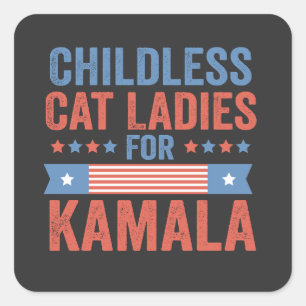Kinderlose Cat Ladys for Kamala 2024 Quadratischer Aufkleber