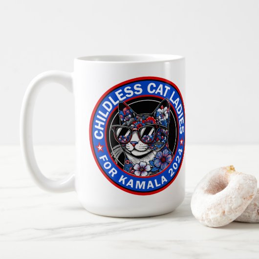 Kinderlose Cat Ladys wählen Kamala US 2024 Dems Kaffeetasse (Mit Donut)