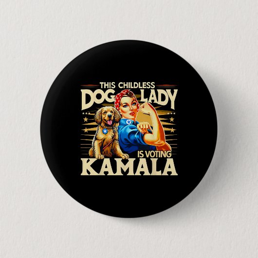 Kinderlose Hundedame wählt Kamala Button (Vorderseite)