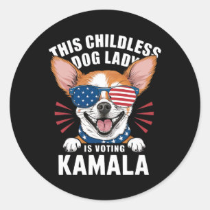 Kinderlose Hundedame wählt Kamala-Harris 2024 2 Runder Aufkleber