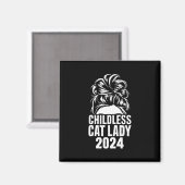 Kinderlose Katze Lady 2024 Messy Bun American Flag Magnet (Vorderseite/Rückseite)