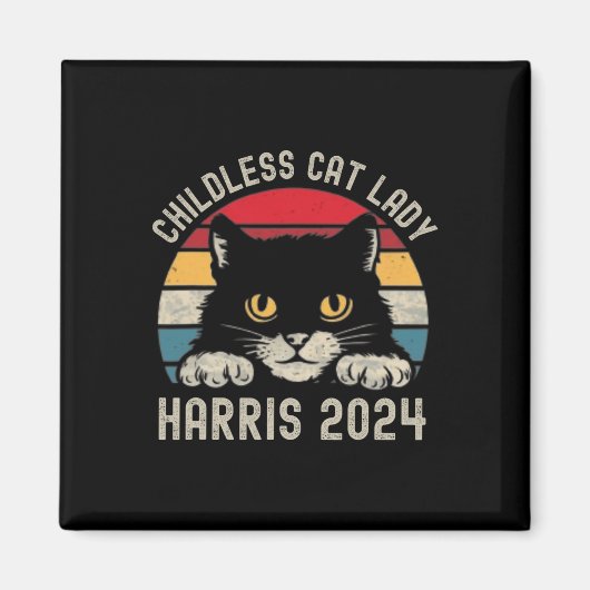 Kinderlose Katze Lady für Kamala Harris 2024 Retro Magnet (Vorne)