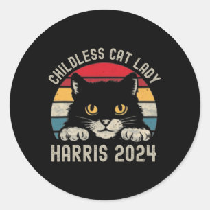 Kinderlose Katze Lady für Kamala Harris 2024 Retro Runder Aufkleber