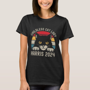 Kinderlose Katze Lady für Kamala Harris 2024 Retro T-Shirt