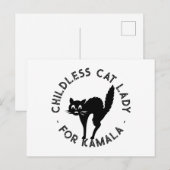 Kinderlose Katze Lady für Kamala lustige schwarze  Postkarte (Vorne/Hinten)