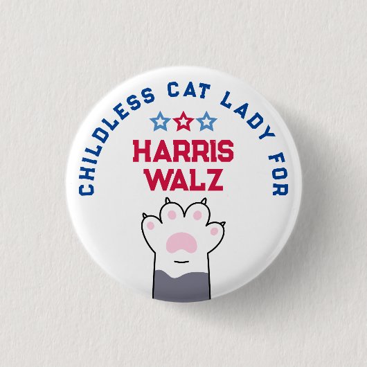 Kinderlose Katze Lady Harris Walz Wahl 2024 Abstim Button (Vorderseite)
