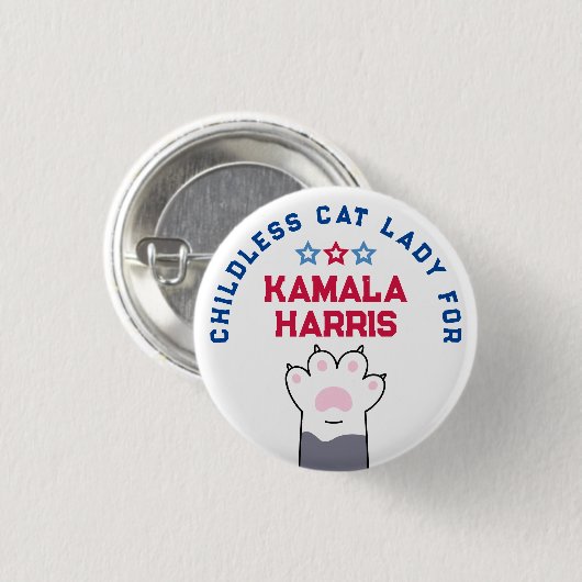 Kinderlose Katze Lady Kamala Harris Präsident 2024 Button (Vorne & Hinten)