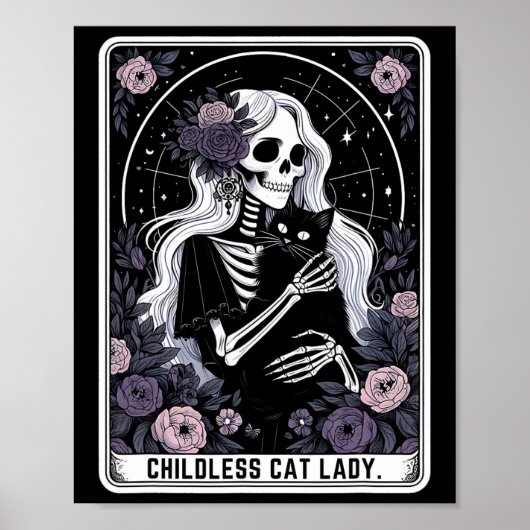 Kinderlose Katze Lady Niedlich Gothic Skeleton Tar Poster (Vorne)