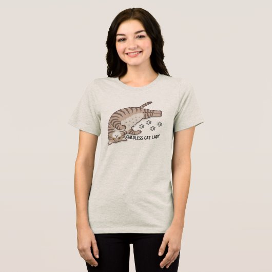 Kinderlose Katze Lady Tri-Blend Shirt (Vorderseite voll)