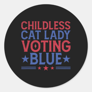 Kinderlose Katze Lady Voting Blue Runder Aufkleber