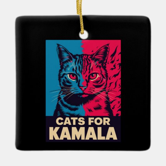 Kinderlose Katze Lady wählt Kamala Harris 2024 Keramikornament (Vorderseite)