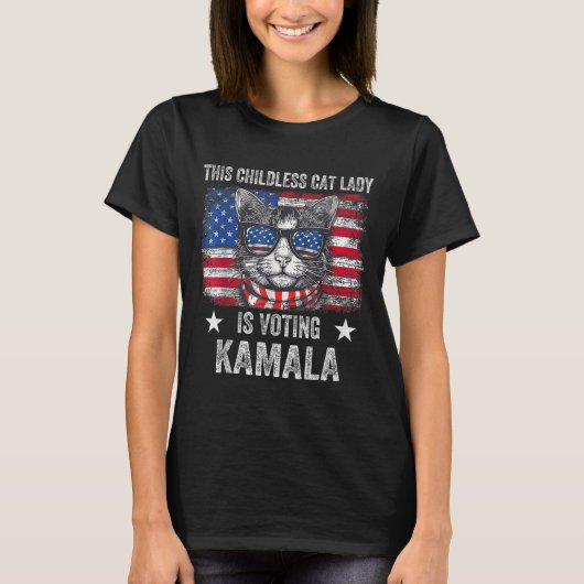 Kinderlose Katze Lady wählt Kamala Harris 2024 USA T-Shirt (Vorderseite)