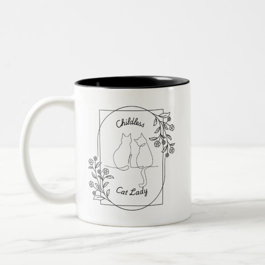 Kinderlose Katze Lady Zweifarbige Tasse (Links)