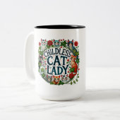 Kinderlose Katze Lady Zweifarbige Tasse (Vorderseite Links)