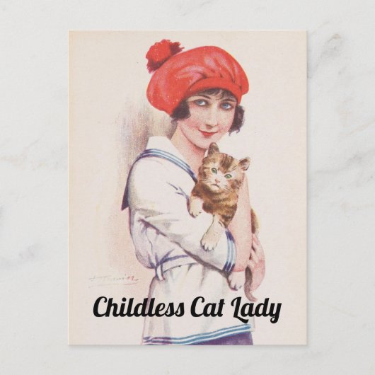 Kinderlose Katze Vintage Postkarte (Vorderseite)