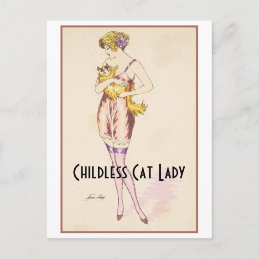 Kinderlose Katze Vintage Postkarte (Vorderseite)