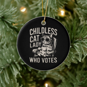 Kinderlose Katzenlady 2024 Wahlstimme Kamala Keramik Ornament
