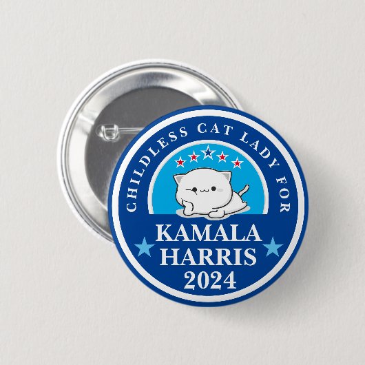 Kinderlose Katzenlady für Kamala Harris Button (Vorne & Hinten)