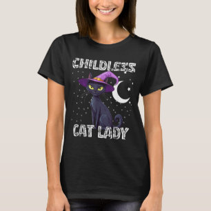 Kinderlose Katzenlady Gruselhexenhut Katze Schwarz T-Shirt