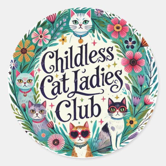 Kinderloser Cat Ladys Club Runder Aufkleber (Vorderseite)
