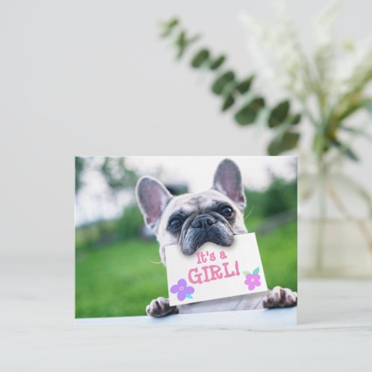 Kindermädchen-Ankündigung mit dem Hund nach Maß Ankündigungspostkarte (Stehend Vorderseite)