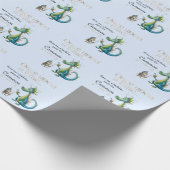 Kindermädchen Drache und Ritter Blau Geschenkpapier (Ecke)