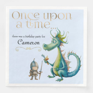 Kindermädchen Drache und Ritter Blau Serviette