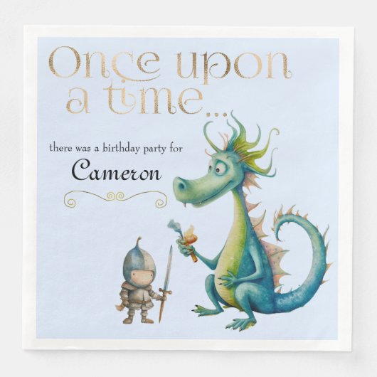 Kindermädchen Drache und Ritter Blau Serviette (Vorderseite)
