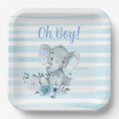 Kindermädchen Elephant Watercolor Baby Shower Tell Pappteller (Vorderseite)