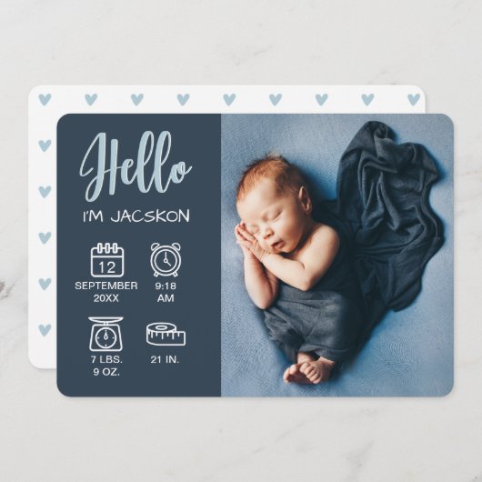 Kindermädchen hallo überlagern Foto- & Geburtsstat Ankündigung (Vorne/Hinten)