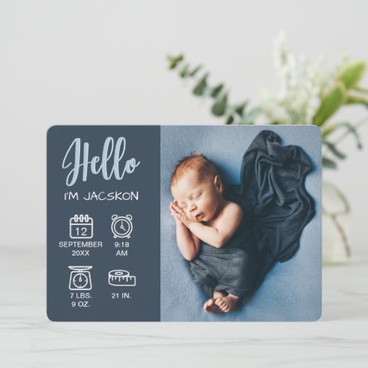 Kindermädchen hallo überlagern Foto- & Geburtsstat Ankündigung (Stehend Vorderseite)