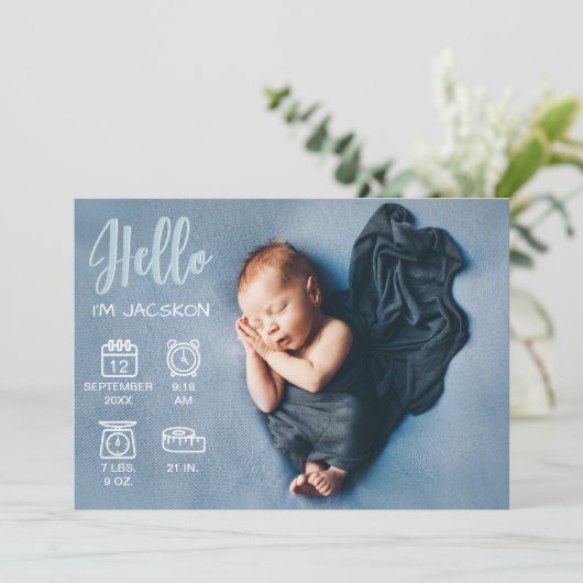 Kindermädchen hallo überlagern Foto- & Geburtsstat Ankündigung (Stehend Vorderseite)