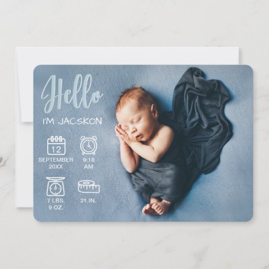 Kindermädchen hallo überlagern Foto- & Geburtsstat Ankündigung (Vorderseite)