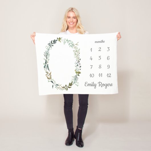 Kindermädchen Monatsmilestone Niedliche Grüne Fleecedecke (Beispiel)