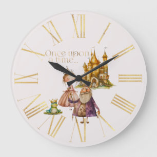 Kindermädchen Prinzessin und Frosch rosa Große Wanduhr